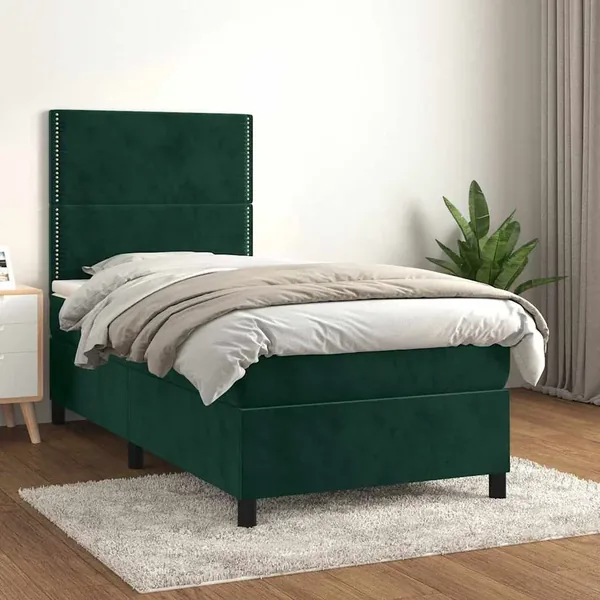 Sommier à lattes de lit avec matelas Vert foncé 90x190 cm