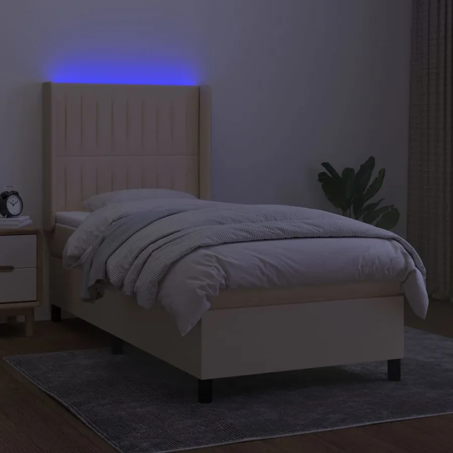 Sommier à lattes de lit matelas et LED Crème 80x200cm Tissu - 3