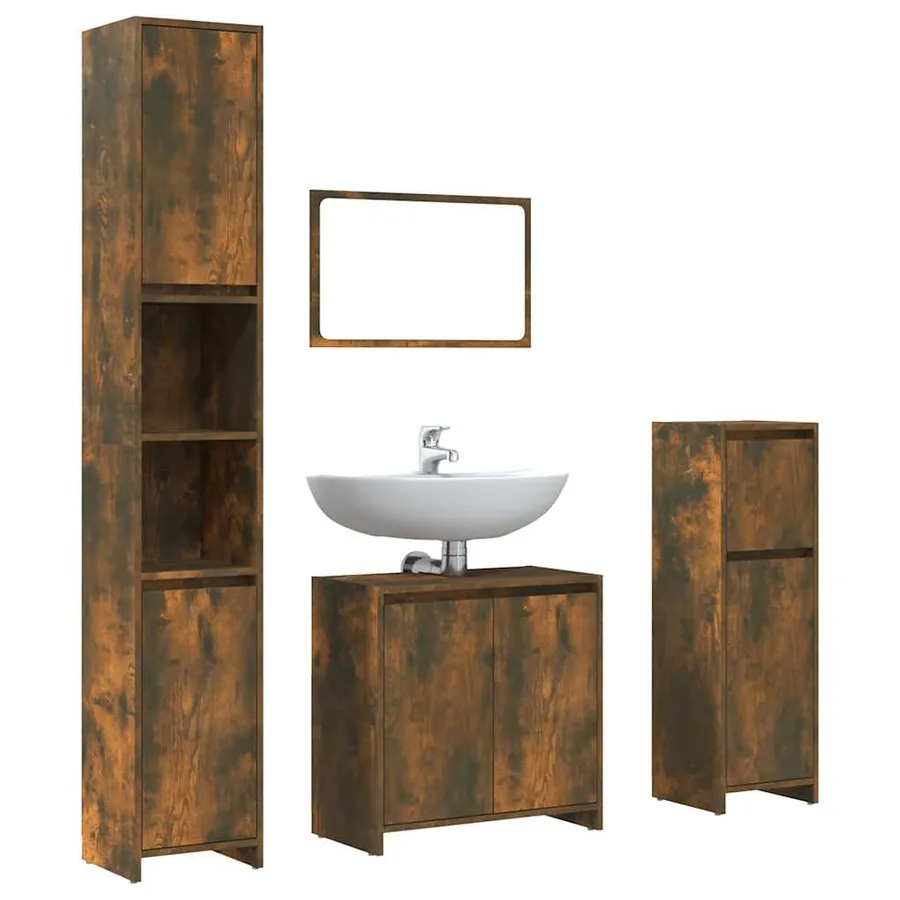 Ensemble de meubles de salle de bain 4 pcs Chêne fumé Bois - 2