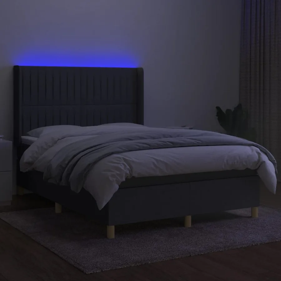 Sommier à lattes de lit matelas LED Gris foncé 140x190 cm Tissu - 3