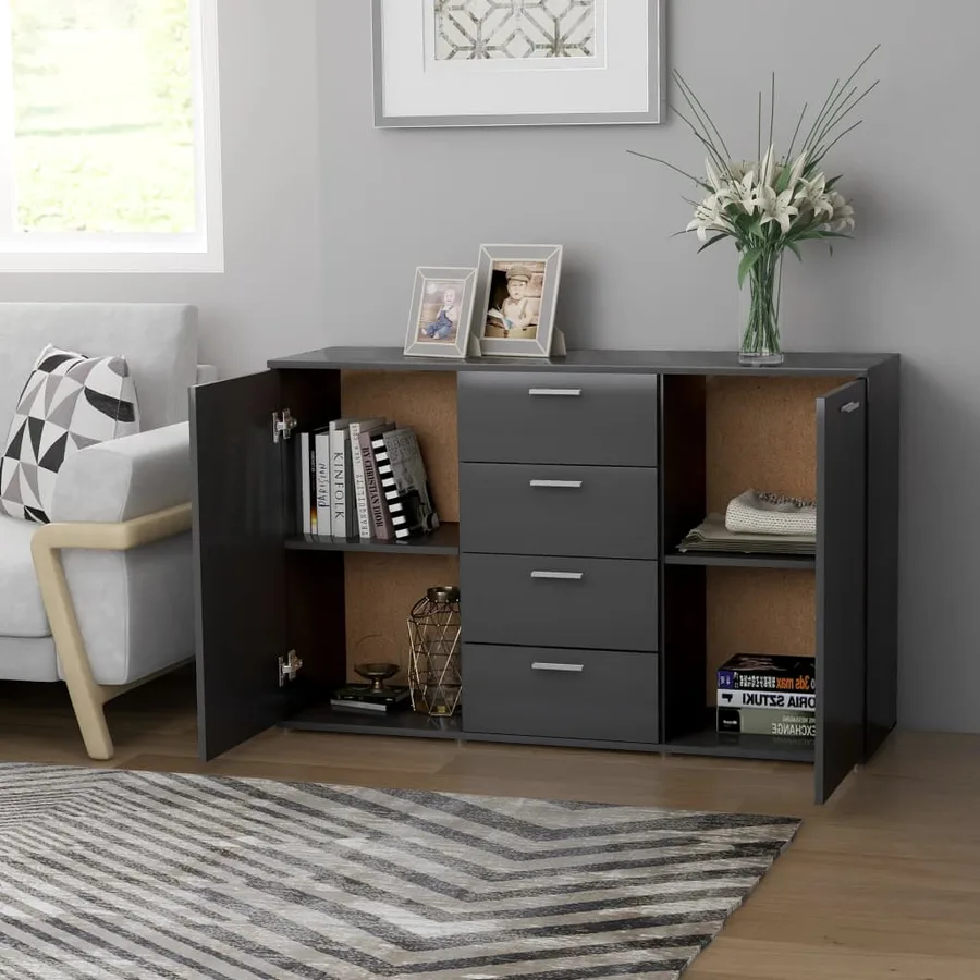 Buffet Gris 120x35,5x75 cm Bois d'ingénierie - 3