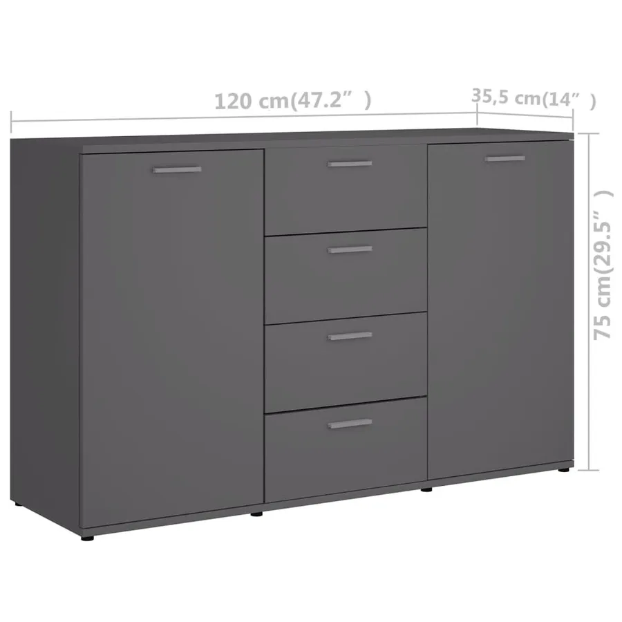 Buffet Gris 120x35,5x75 cm Bois d'ingénierie - 9
