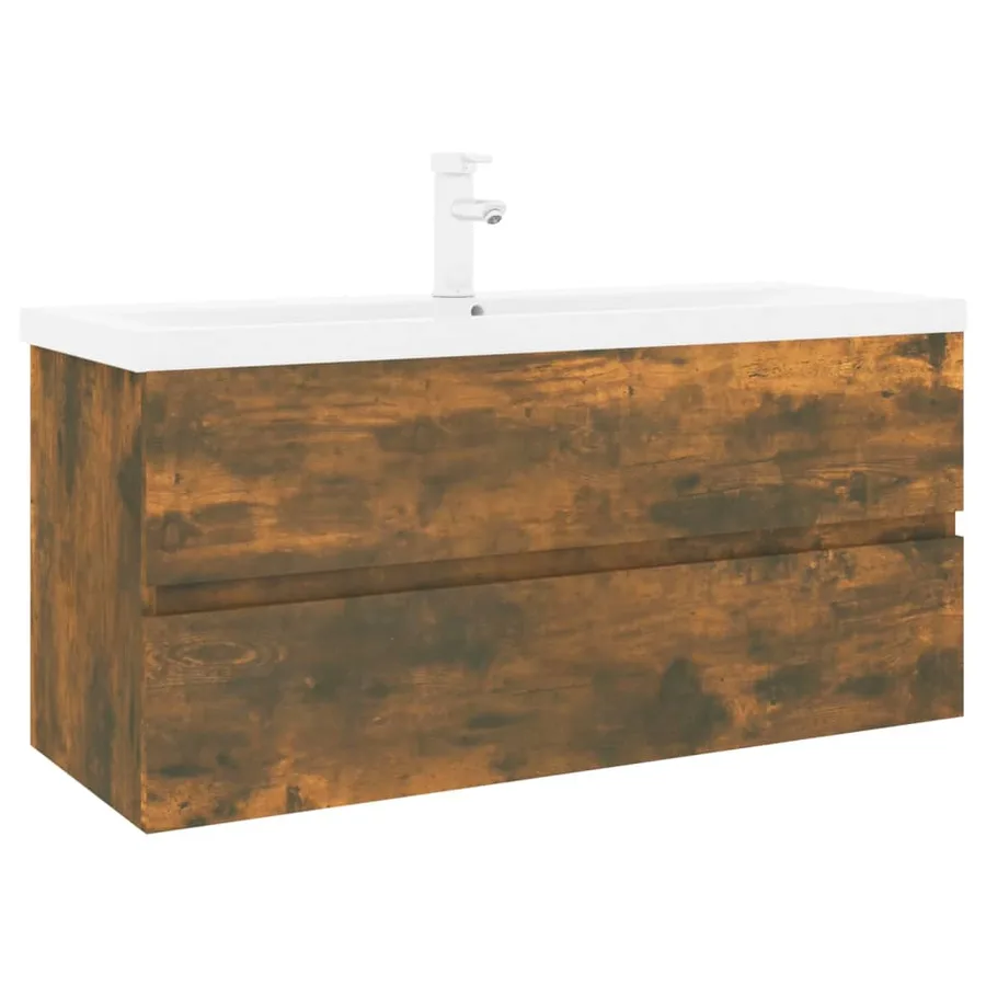 Meuble lavabo avec bassin intégré Chêne fumé Bois d'ingénierie - 2