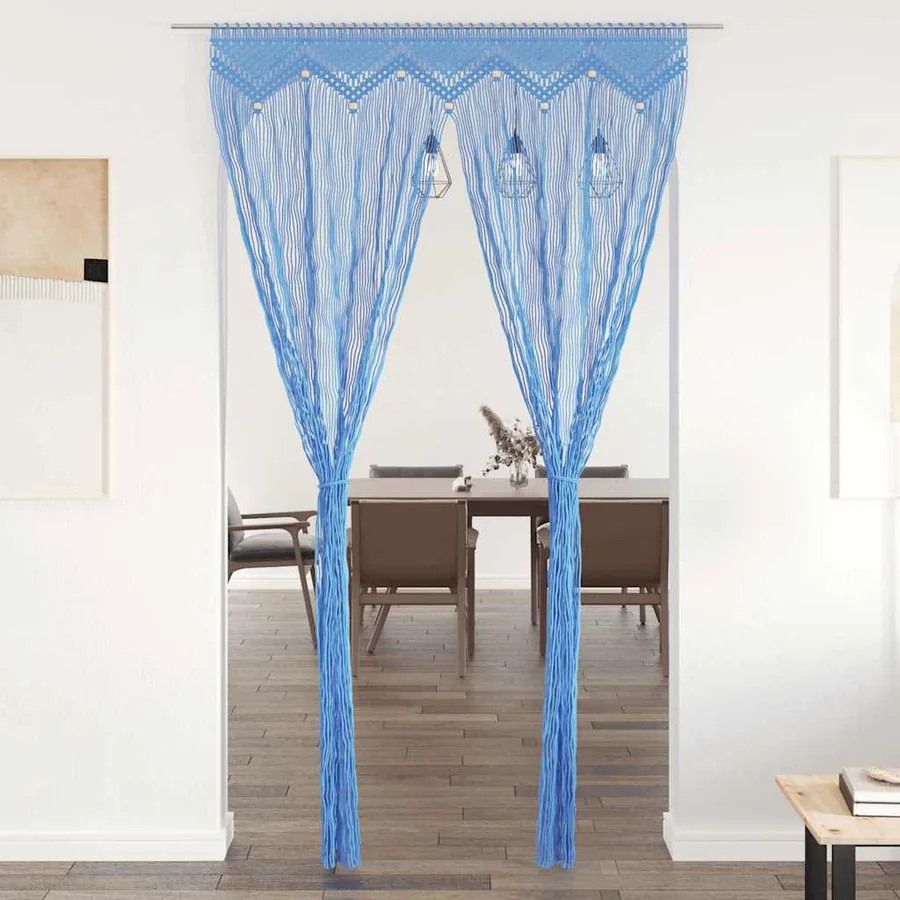 Rideau en macramé Bleu 140x240 cm Coton