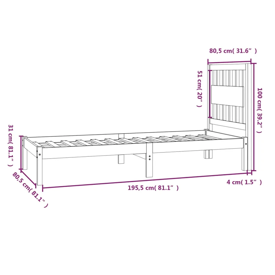 Cadre de lit sans matelas bois massif - 9