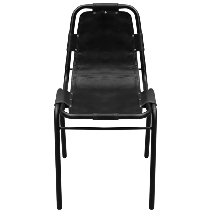 Chaises à manger lot de 4 noir cuir véritable - 3