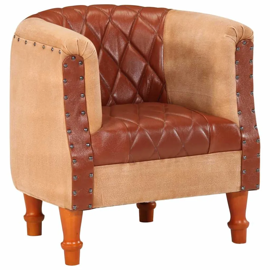 Chaise cabriolet marron cuir véritable bois de manguier massif