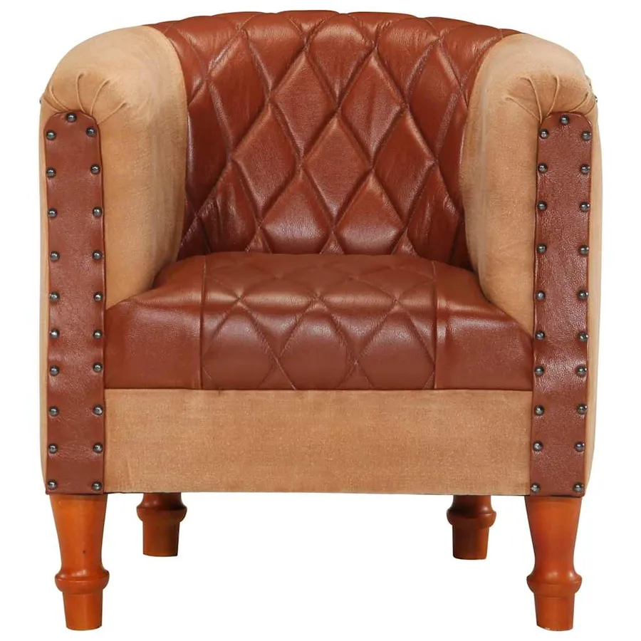Chaise cabriolet marron cuir véritable bois de manguier massif - 2