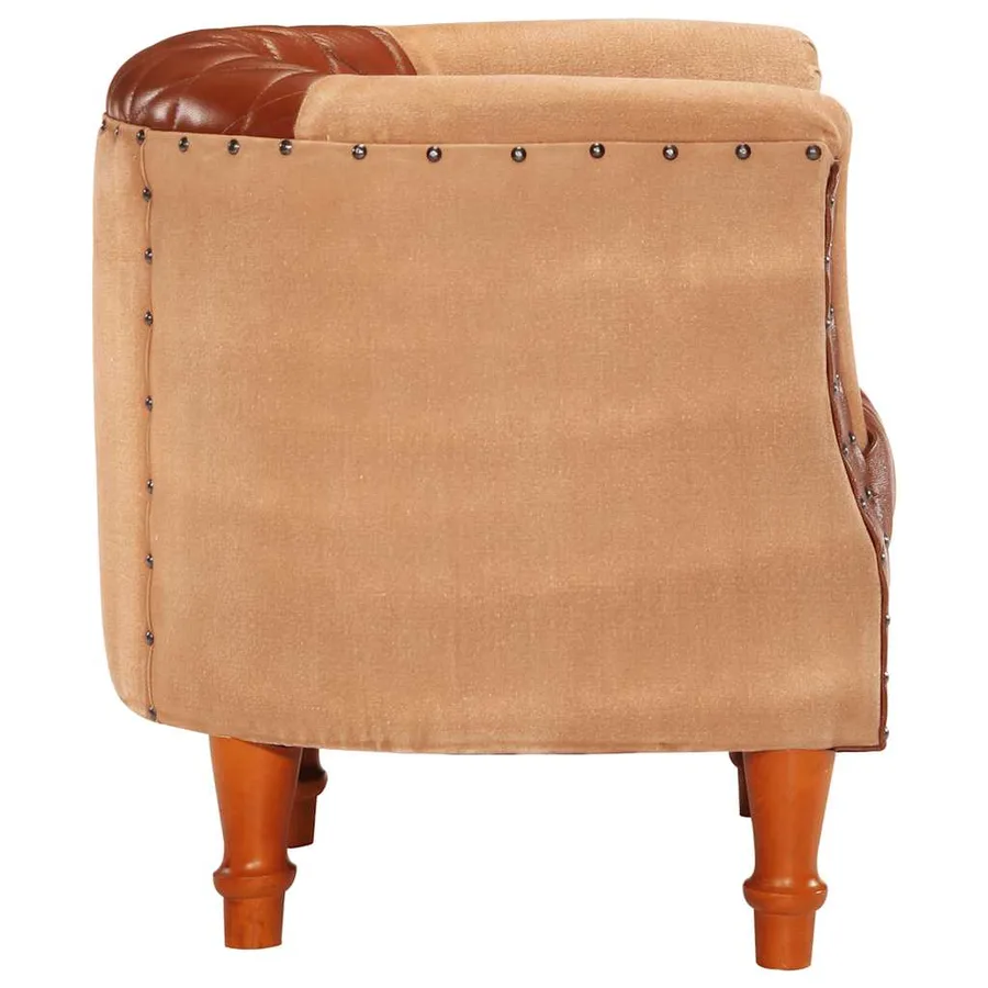 Chaise cabriolet marron cuir véritable bois de manguier massif - 3