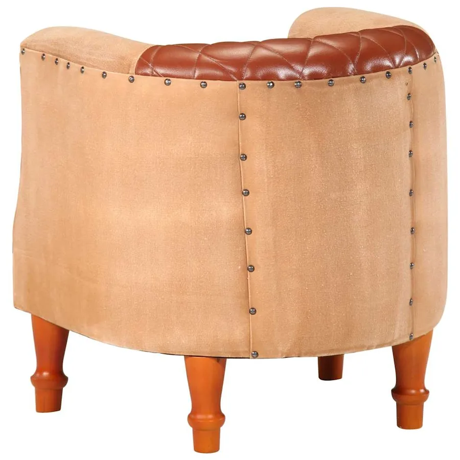Chaise cabriolet marron cuir véritable bois de manguier massif - 4