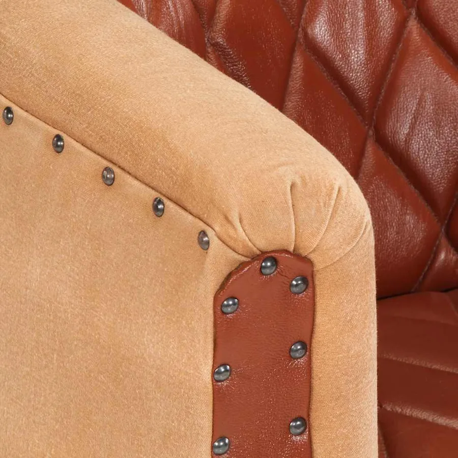 Chaise cabriolet marron cuir véritable bois de manguier massif - 5