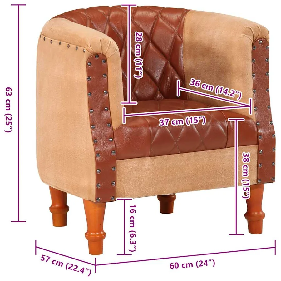 Chaise cabriolet marron cuir véritable bois de manguier massif - 9