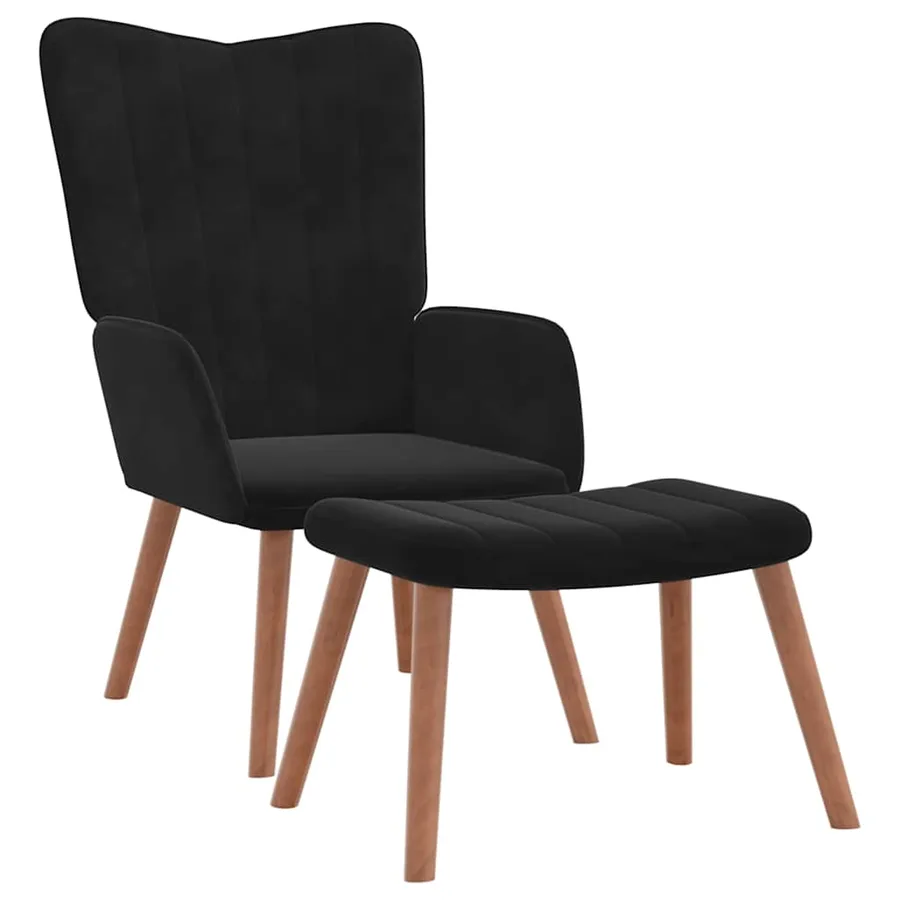 Chaise de relaxation avec repose-pied Noir Velours - 2