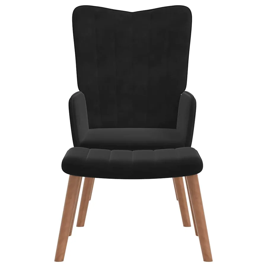 Chaise de relaxation avec repose-pied Noir Velours - 3