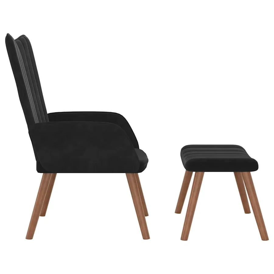 Chaise de relaxation avec repose-pied Noir Velours - 4