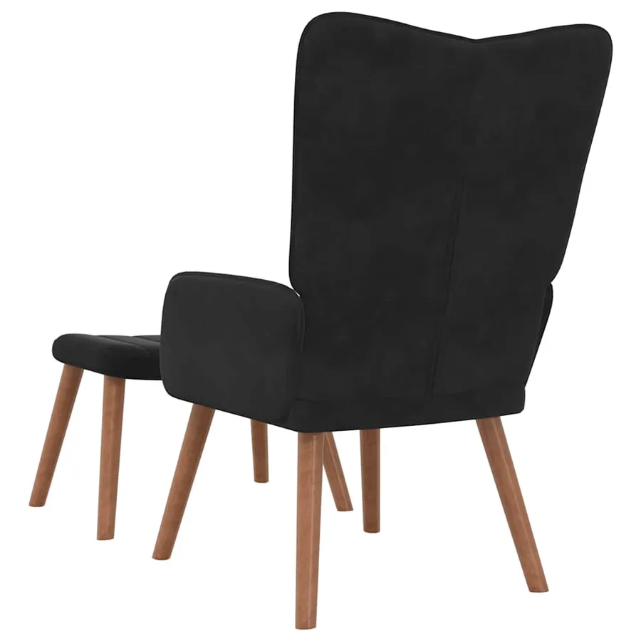 Chaise de relaxation avec repose-pied Noir Velours - 5
