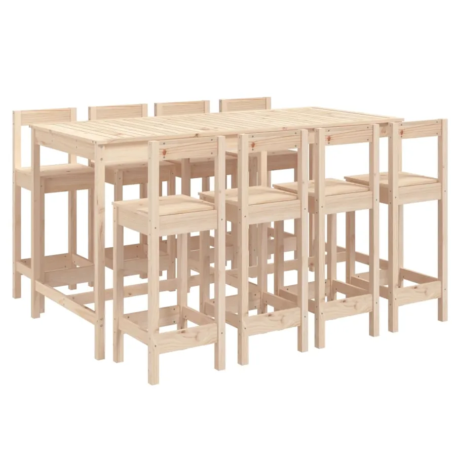 Ensemble de bar de jardin 9 pcs Bois de pin massif - 2