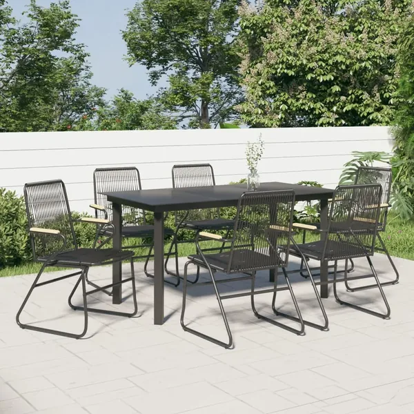 Ensemble à manger de jardin 7 pcs Noir Rotin PVC
