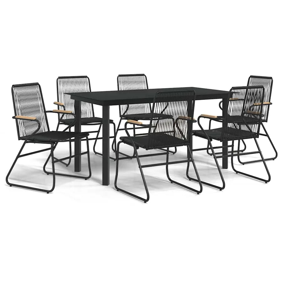 Ensemble à manger de jardin 7 pcs Noir Rotin PVC - 2