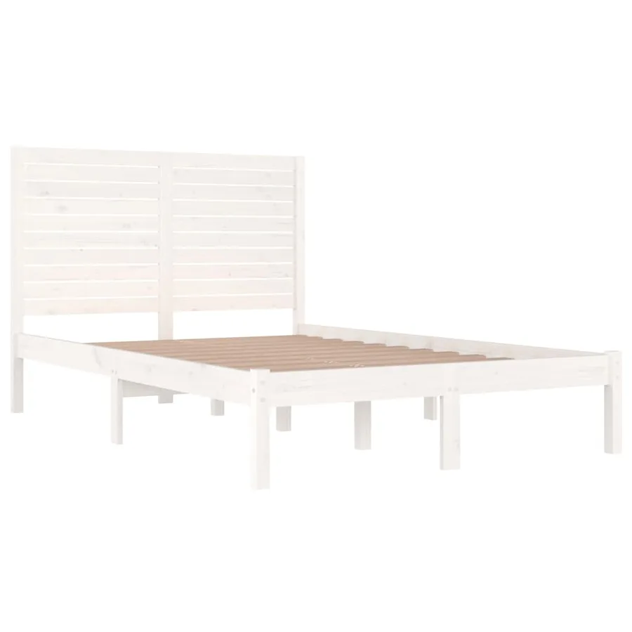 Cadre de lit sans matelas blanc 135x190 cm bois massif - 4