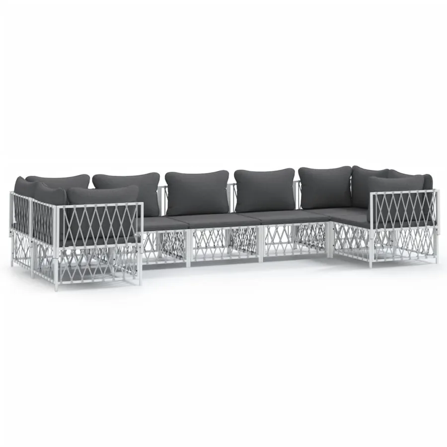 Salon de jardin 7 pcs avec coussins blanc acier - 2