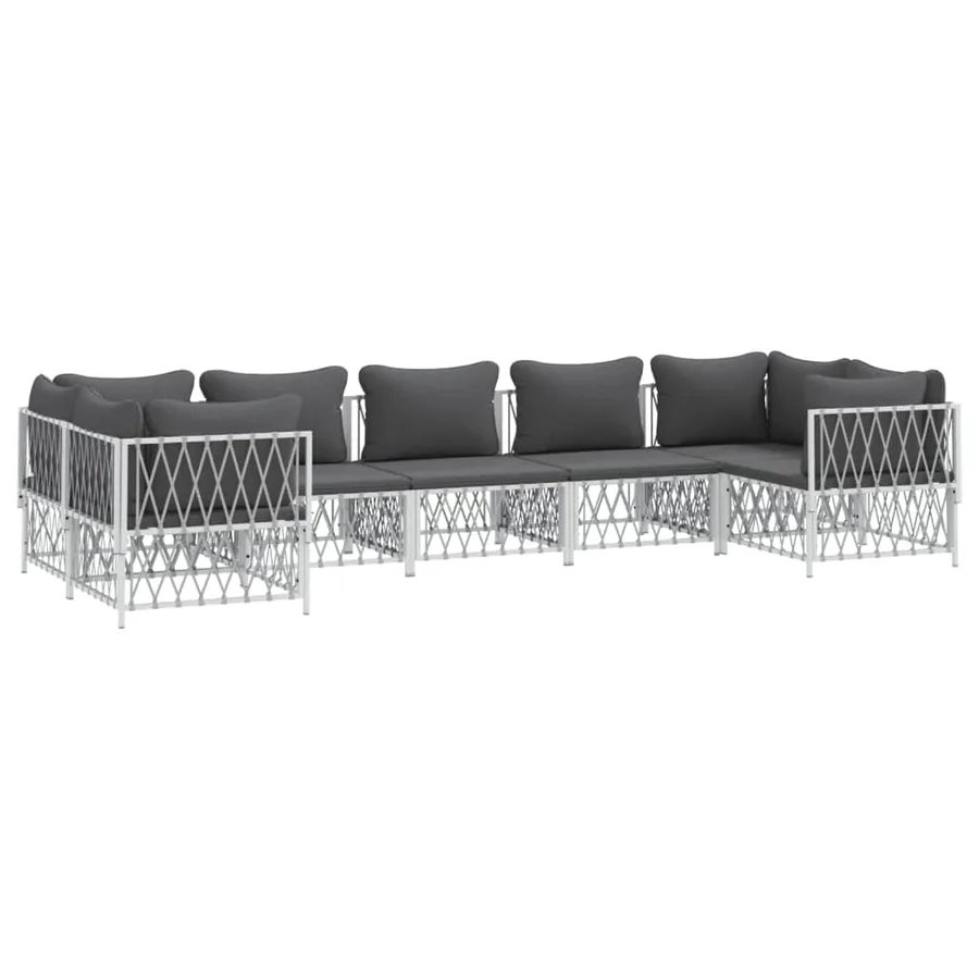 Salon de jardin 7 pcs avec coussins blanc acier - 3