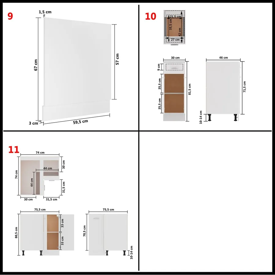 Ensemble de 11 meubles de cuisine "Lyon" en bois d'ingénierie blanc - 11