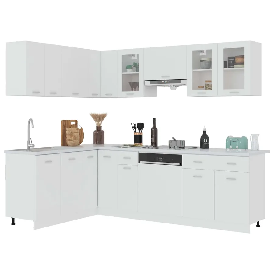 Ensemble de 11 meubles de cuisine "Lyon" en bois d'ingénierie blanc - 2