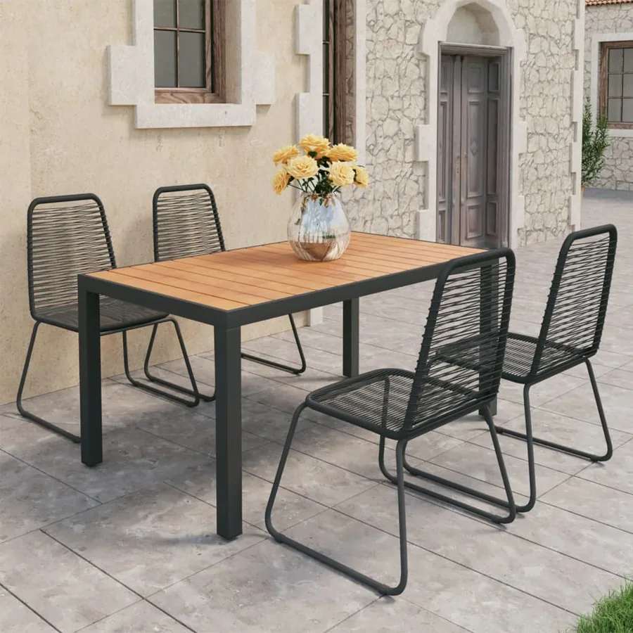 Ensemble à manger de jardin 5pcs PVC résine tressée noir marron
