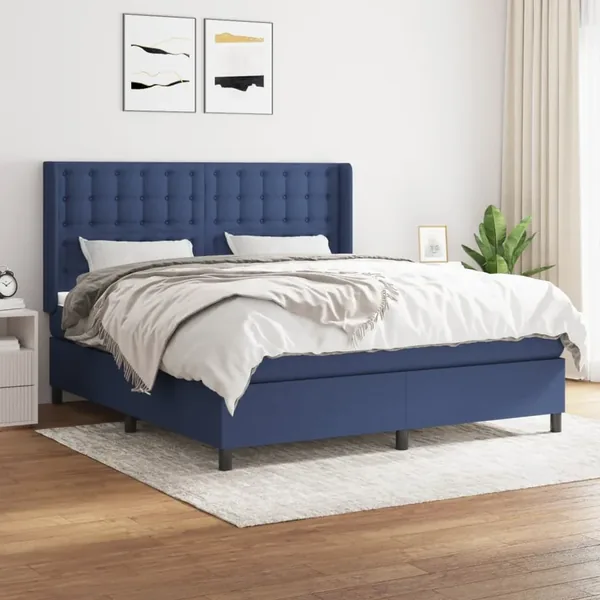 Sommier à lattes de lit avec matelas Bleu 160x200 cm Tissu