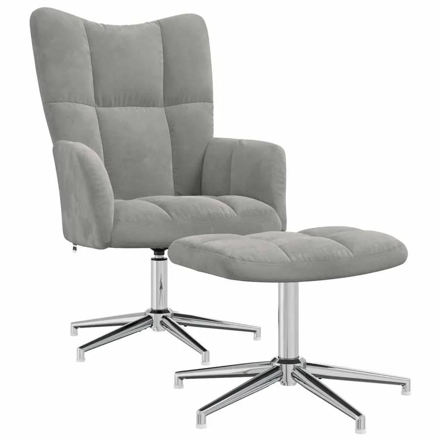 Chaise de relaxation avec tabouret Gris clair Velours - 2