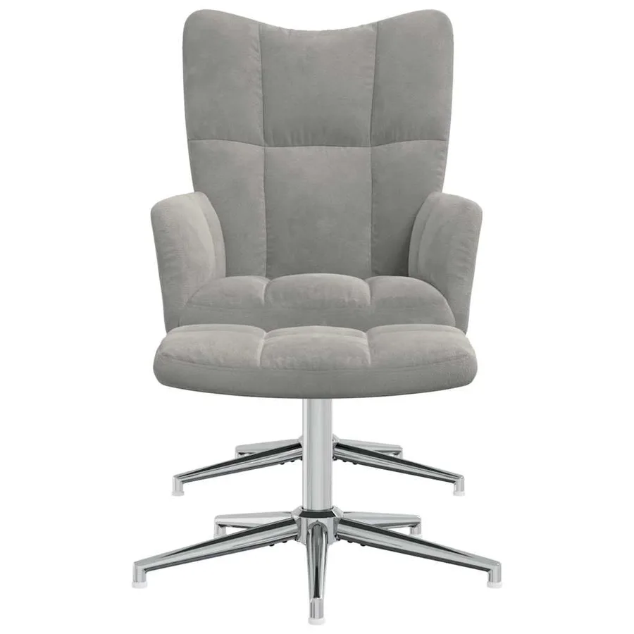 Chaise de relaxation avec tabouret Gris clair Velours - 3