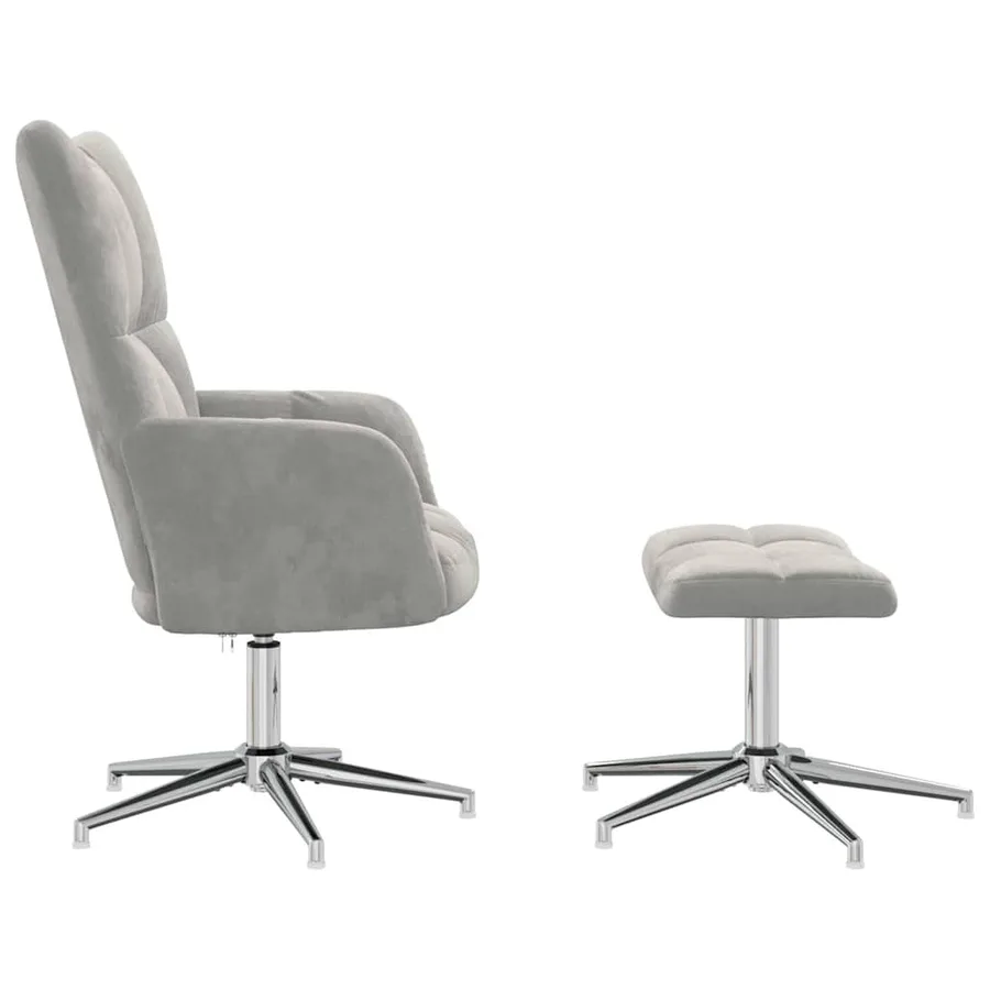 Chaise de relaxation avec tabouret Gris clair Velours - 4