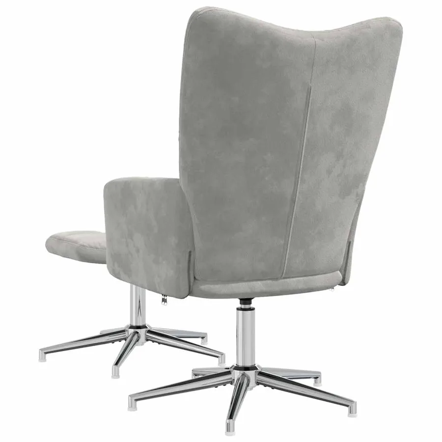 Chaise de relaxation avec tabouret Gris clair Velours - 5