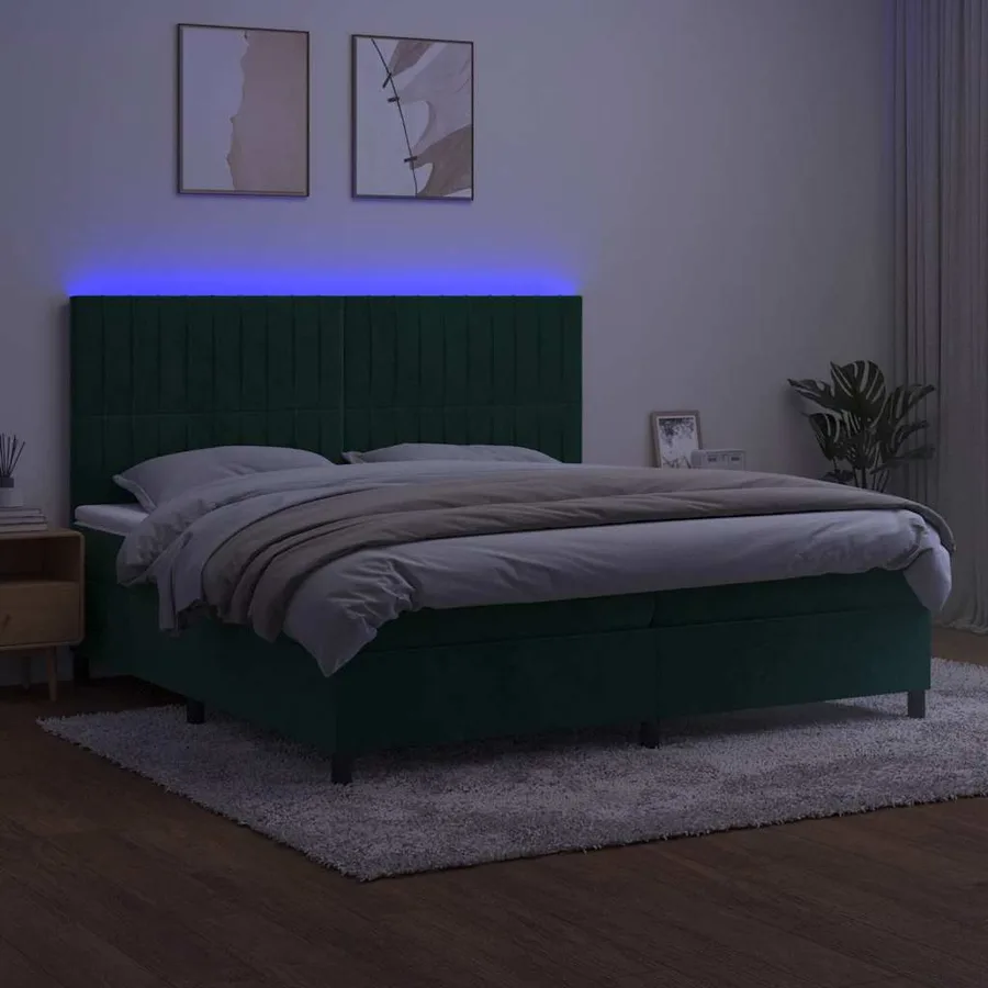 Sommier à lattes de lit matelas et LED Vert foncé 200x200 cm - 4