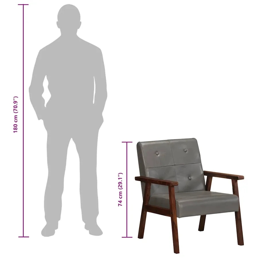 Fauteuil gris cuir véritable - 10