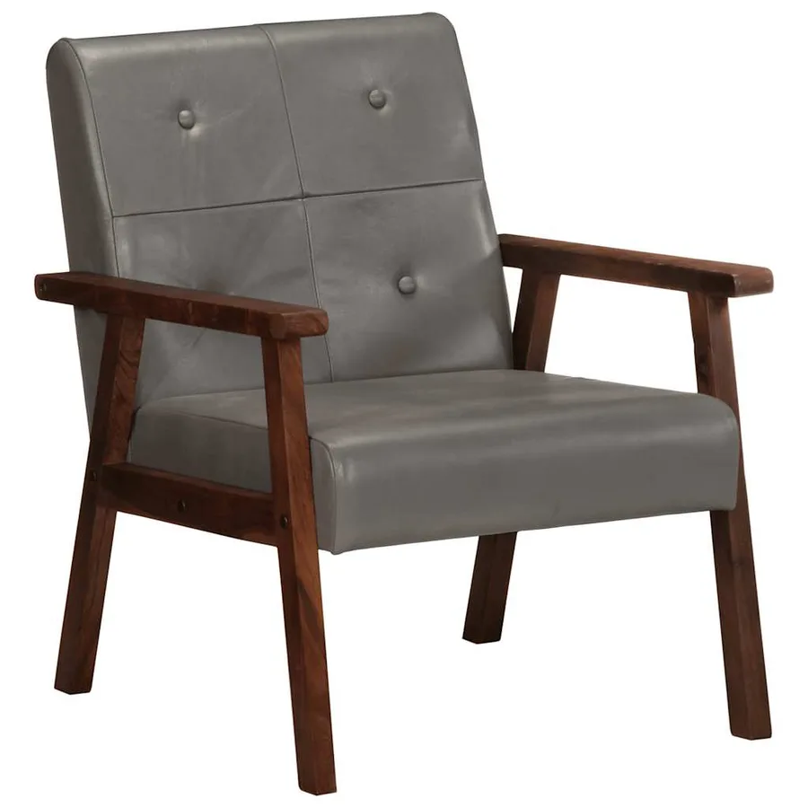 Fauteuil gris cuir véritable - 11