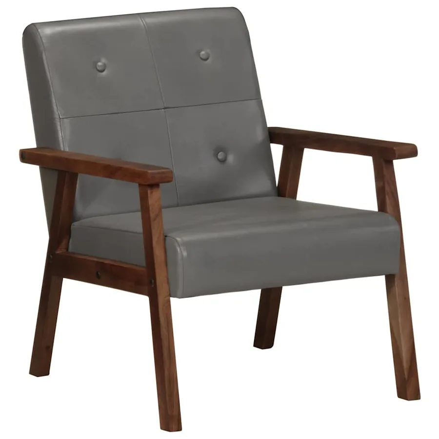 Fauteuil gris cuir véritable - 12