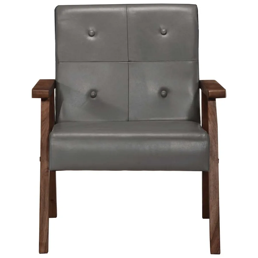 Fauteuil gris cuir véritable - 2