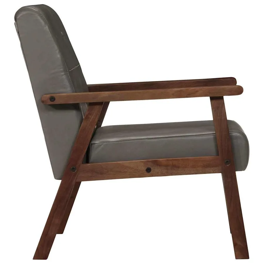 Fauteuil gris cuir véritable - 3