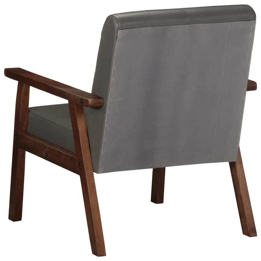 Fauteuil gris cuir véritable - 4
