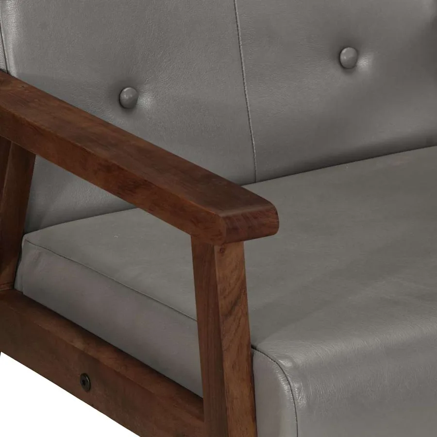 Fauteuil gris cuir véritable - 5