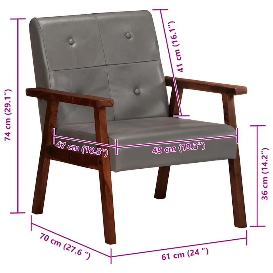 Fauteuil gris cuir véritable - 9