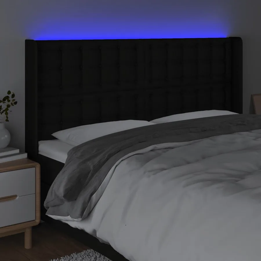 Tête de lit à LED Noir 203x16x118/128 cm Tissu - 4