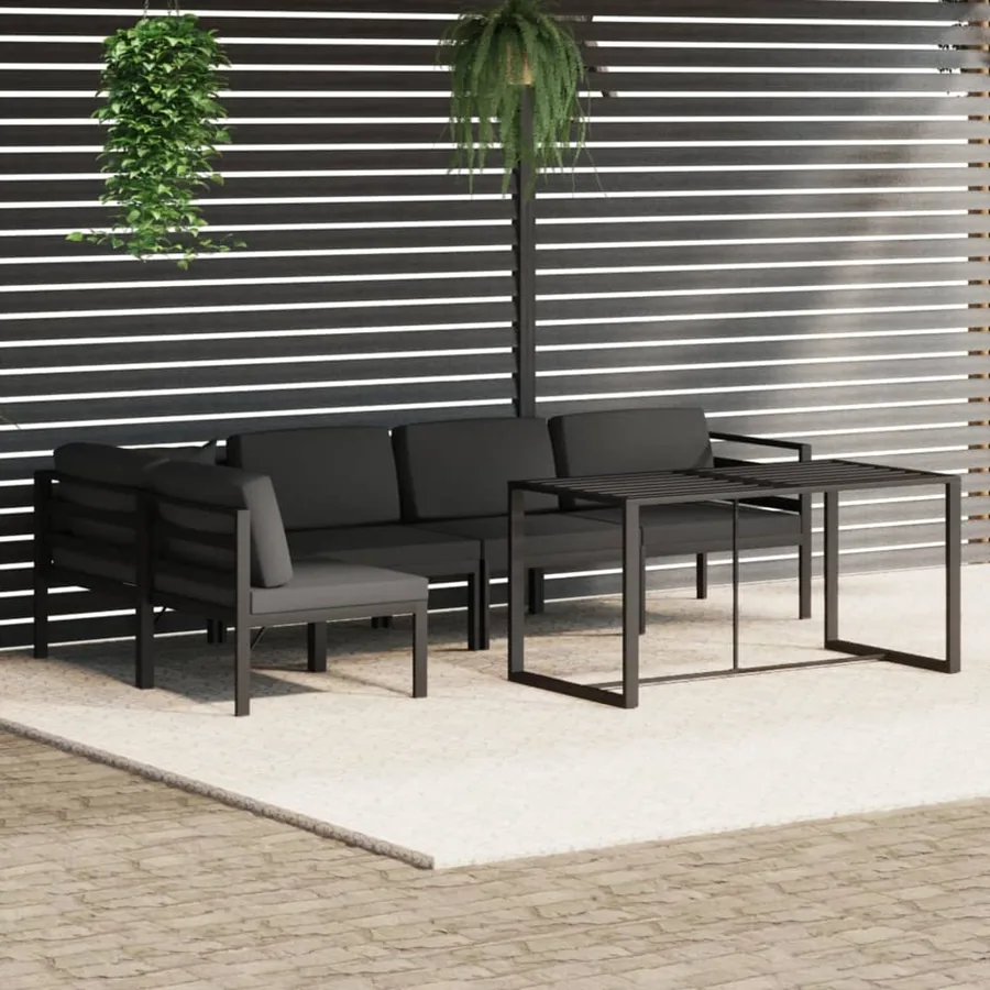 Salon de jardin 6 pcs avec coussins Aluminium Anthracite