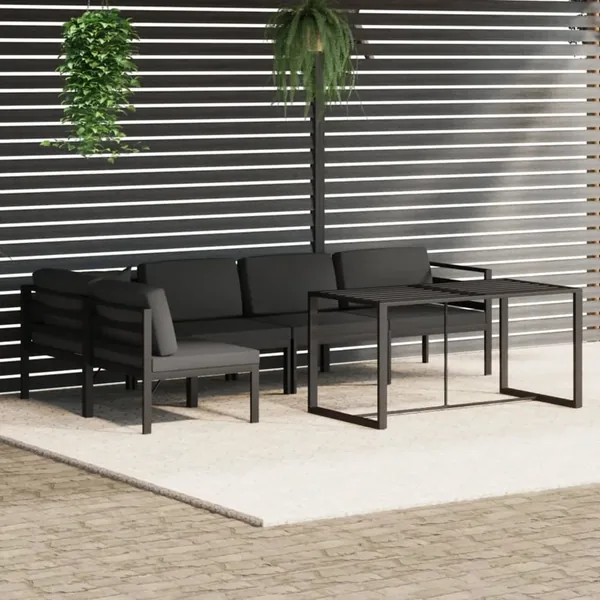 Salon de jardin 6 pcs avec coussins Aluminium Anthracite
