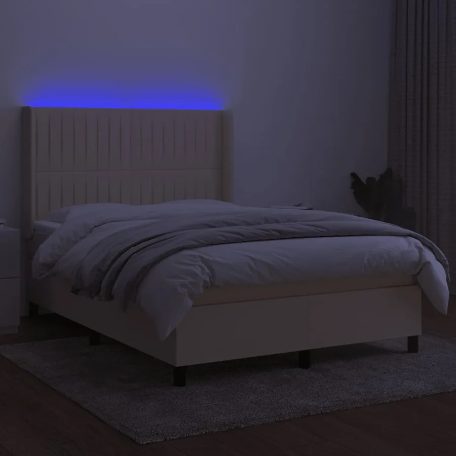 Sommier à lattes de lit matelas et LED Crème 140x190 cm Tissu - 3