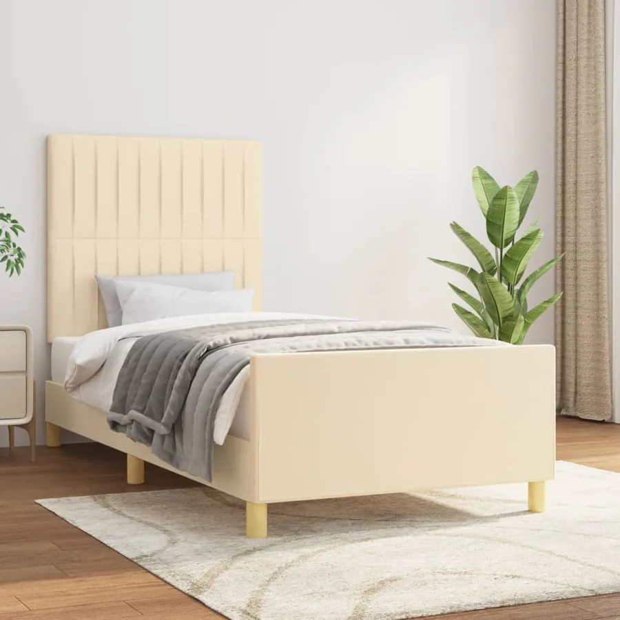 Cadre de lit sans matelas crème 90x200 cm tissu