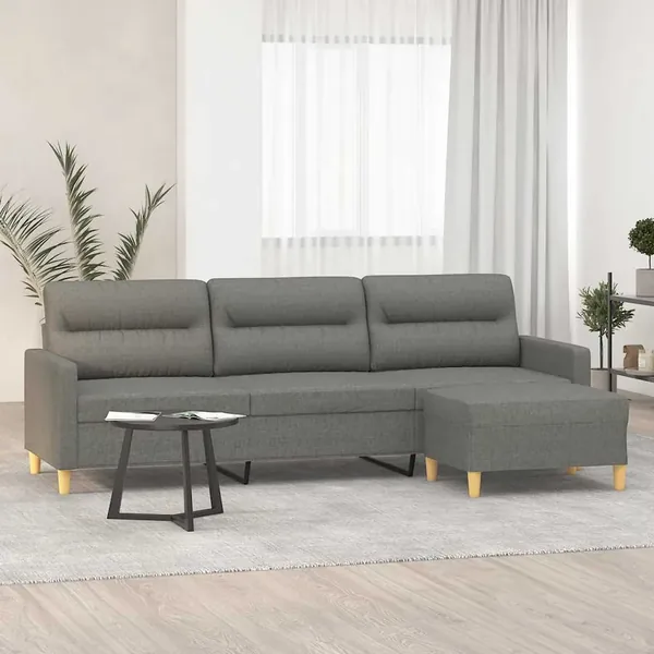 Canapé à 3 places avec repose-pieds Gris foncé 210 cm Tissu