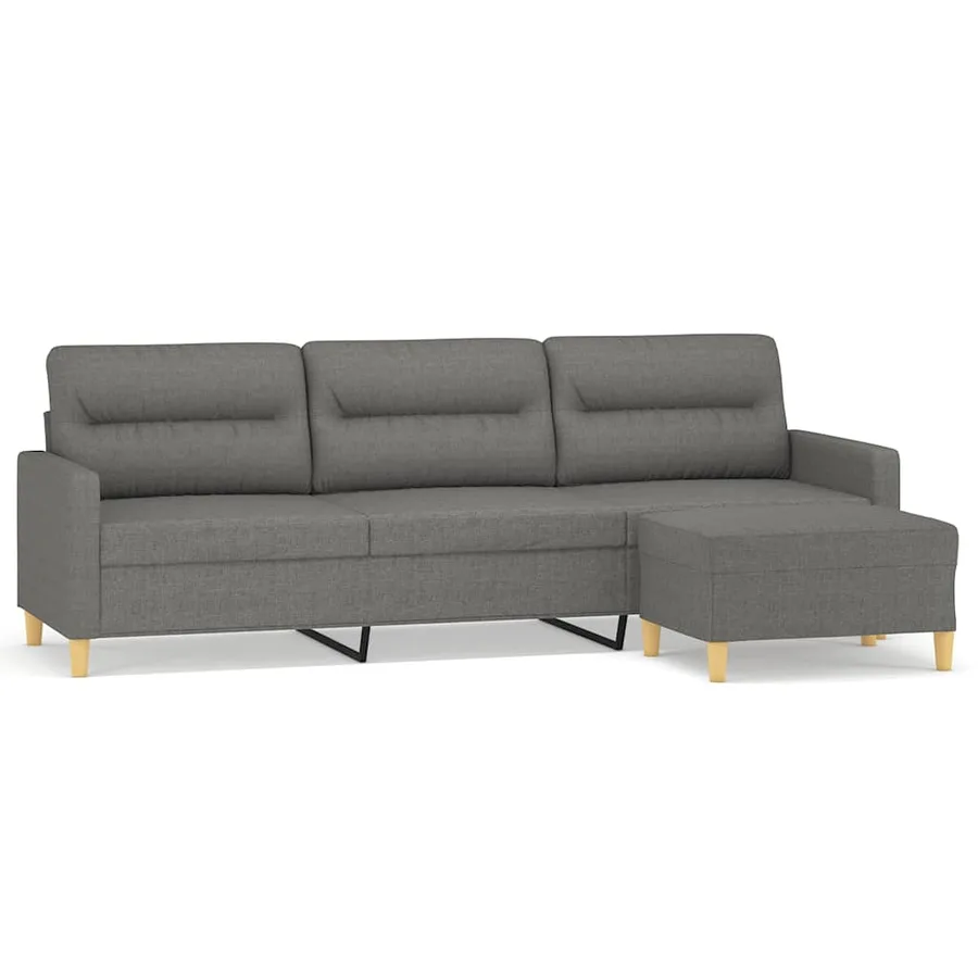 Canapé à 3 places avec repose-pieds Gris foncé 210 cm Tissu - 2